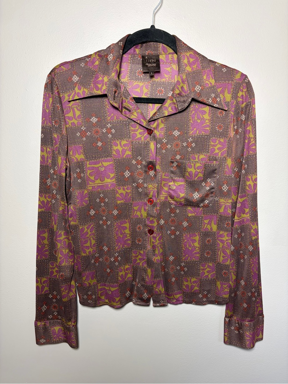 Isabel Marant Vintage Floral Patchwork Button-Up Blouse Brown & Purple